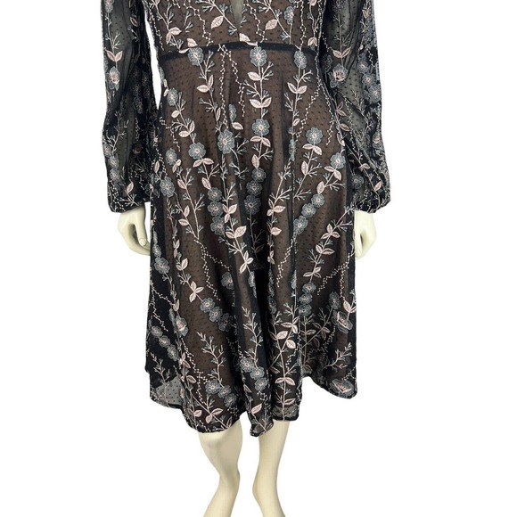 NEW Dress the Population Floral Embroidered Dress S Mesh Sabrina Black Cocktail - Picture 6 of 12